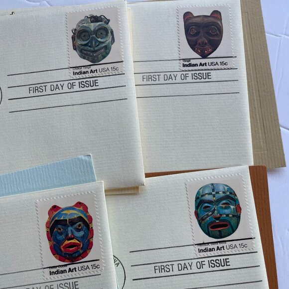 22kt Golden Replica Stamps 6 Piece Set Indian Art & Christmas 1980 - Picture 9 of 11